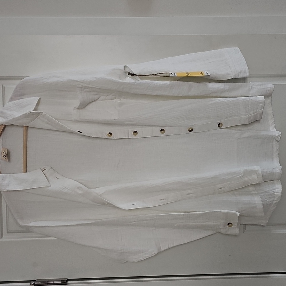 NWT Maggie's Organics Cotton Button Down Shirt Salt White Medium - Picture 2 of 2